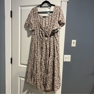 Gorgeous Ditsy Floral Drawstring Ruched Pocket Ruffle Tiered Dress